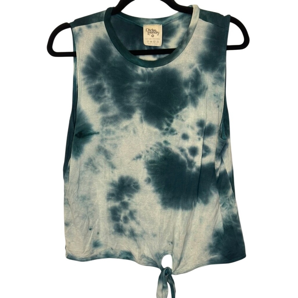 Dirtee Laundry Tie Front Tank Top‎ Women's Medium Green Tie Dye Sleeveless